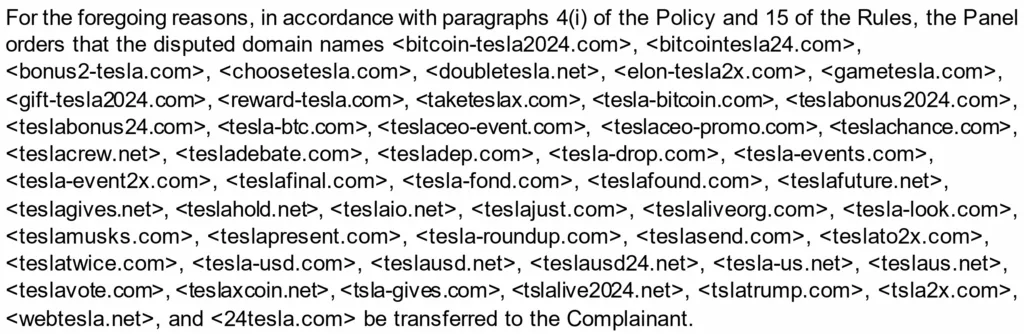 The various Tesla-themed domains used for crypto scams.