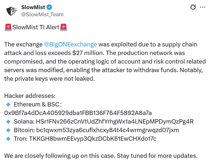 Биржа сотрудничала с компанией SlowMist