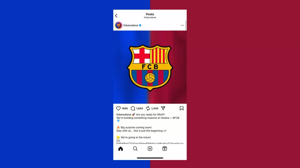 One of the two posts which promoted the phony Barcelona Pump Fun token.