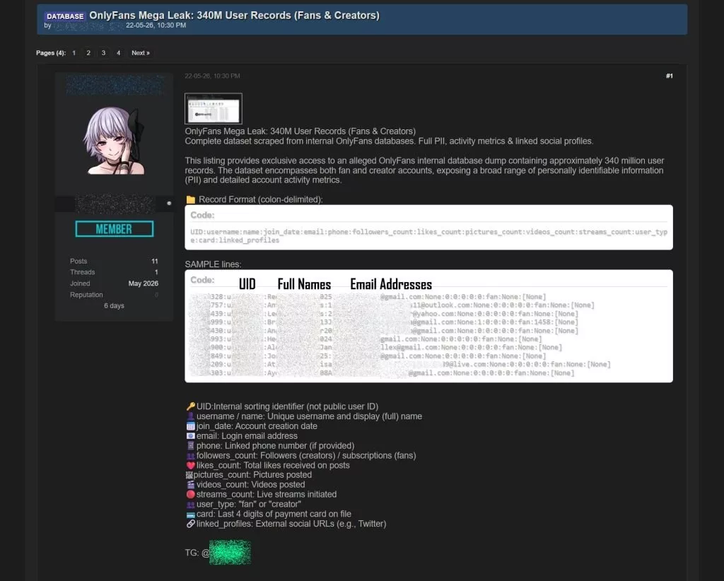 Threat actor’s post (Image credit: Hackread.com)