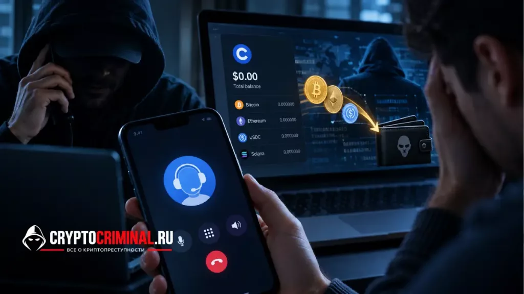 Мошенничество с поддельной поддержкой Coinbase и кражей криптовалюты