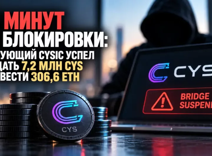 Обложка о взломе моста Cysic с предупреждением об остановке моста и данными о продаже 7,2 млн CYS