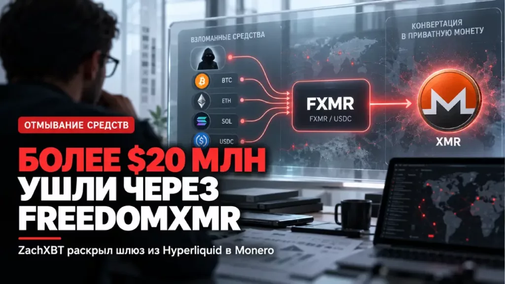 Схема движения средств через FreedomXMR на Hyperliquid в направлении Monero
