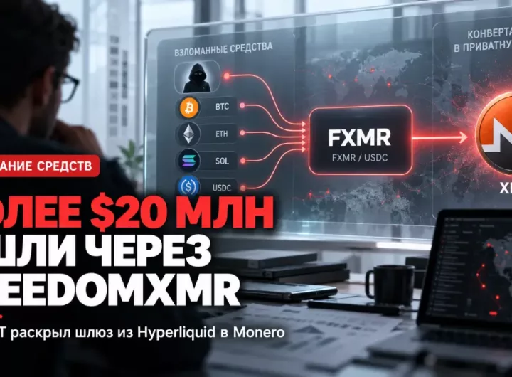 Схема движения средств через FreedomXMR на Hyperliquid в направлении Monero