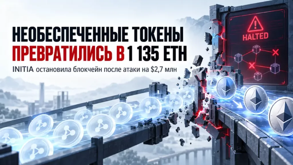 Обложка материала о взломе Initia и выводе около 1 135 ETH после создания необеспеченных токенов