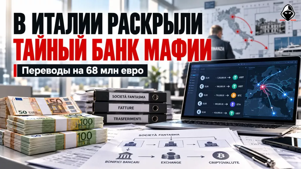 Обложка материала о расследовании тайного банка мафии в Италии и переводах на 68 млн евро