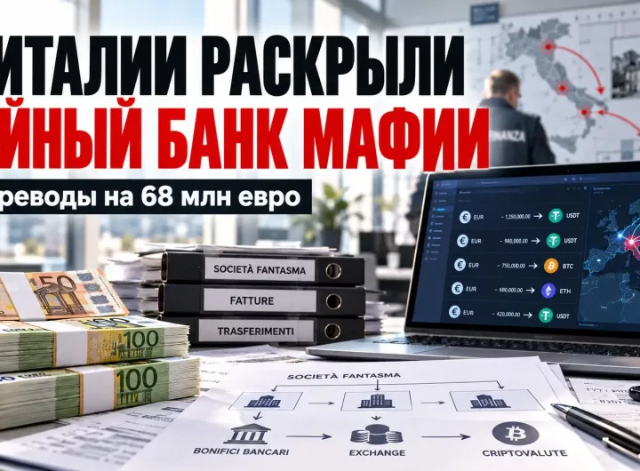 Обложка материала о расследовании тайного банка мафии в Италии и переводах на 68 млн евро