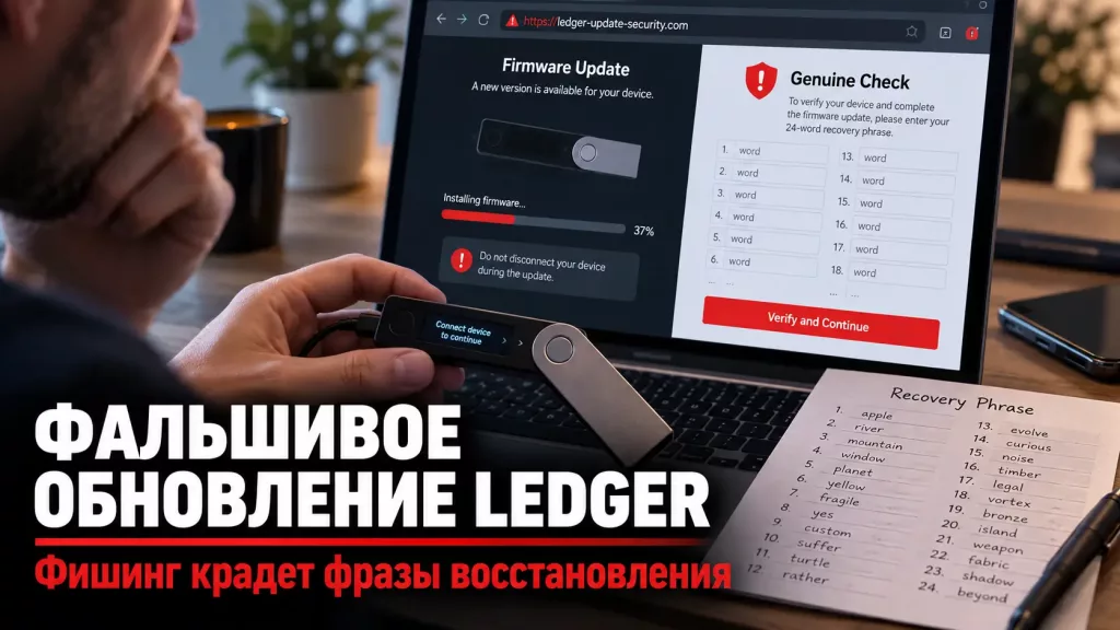 Поддельное обновление Ledger запрашивает 24 слова фразы восстановления