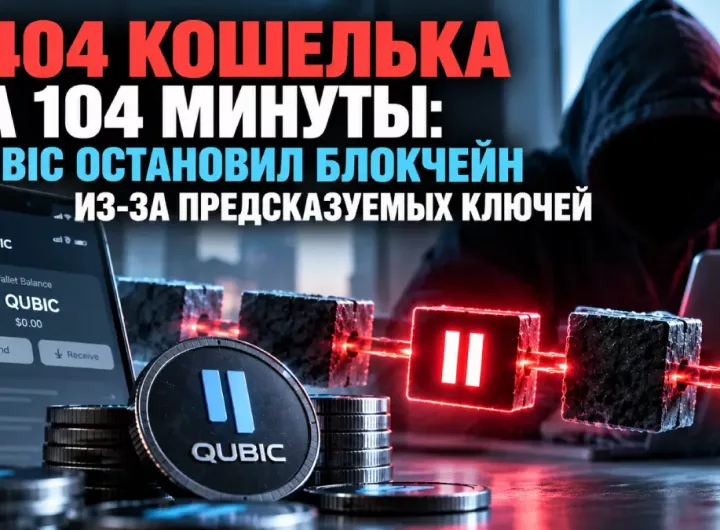 Обложка об атаке на 1 404 кошелька Qubic и остановке блокчейна из-за предсказуемых ключей